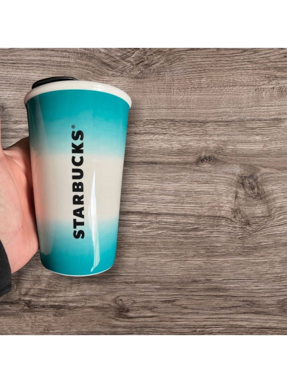 Starbucks 8oz Double Wall Tumbler With Lid Teal Color Block Ceramic Travel Mug